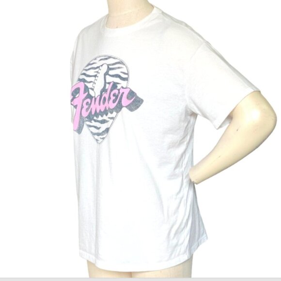 Fender Graphic Tee XL White Black Pink Short Sleeve Tagless Crew Neck 227H - Picture 4 of 6